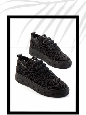 Bambi Siyah Örgü   Kadın Sneaker K01459090716