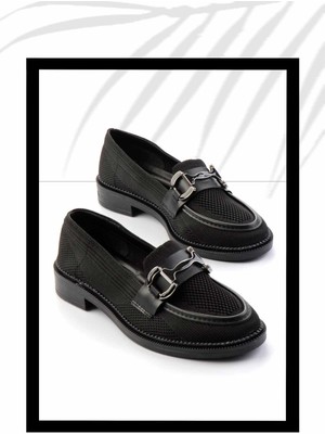 Bambi Siyah Triko   Kadın Loafer Ayakkabı K01362245682