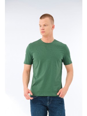 Fsm1453 Erkek Günlük % 100 Pamuk Sıfır Yaka Kısa Kollu Renkli Tişört Yeni Yeşili - 421