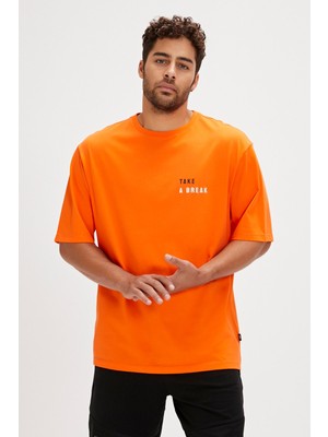Bad Bear Sand Turuncu Baskılı Oversize Erkek Tişört