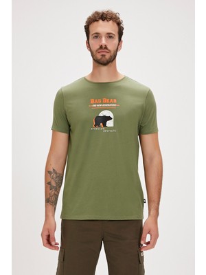 Bad Bear Derek Soluk Yeşil Baskılı Erkek Tişört