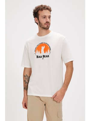 Bad Bear Re-Planet Beyaz Baskılı Erkek Tişört