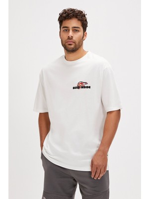 Bad Bear Chamelon Beyaz Baskılı Erkek Oversize Tişört