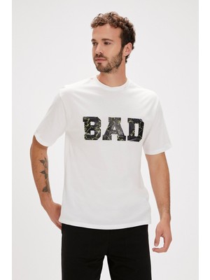 Bad Bear Levin Beyaz Baskılı Oversize Erkek Tişört