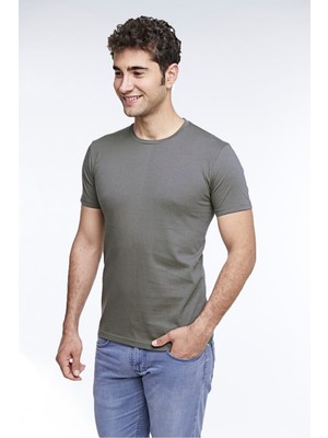 Fsm1453 Erkek Günlük Pamuk Sıfır Yaka Kısa Kollu Renkli Tişört Çağla Yeşili - 421