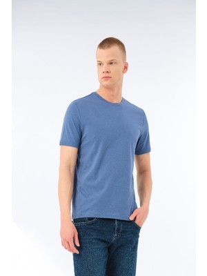 Fsm1453 Erkek Günlük Pamuk Sıfır Yaka Kısa Kollu Renkli Tişört Donanma Mavi - 421