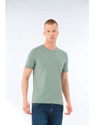Fsm1453 Erkek Günlük Pamuk Sıfır Yaka Kısa Kollu Renkli Tişört Granit Yeşili - 421