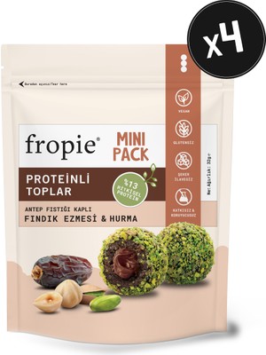 Fropie mini Vegan Proteinli meyve Topları - Antep Fıstığı Kaplı & Fındık Ezmeli 32 gr x 4 Adet