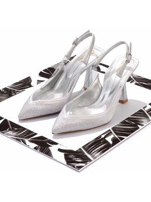 Bambi Şeffaf Lame Taşlı   Kadın Klasik Topuklu Ayakkabı K01231666623