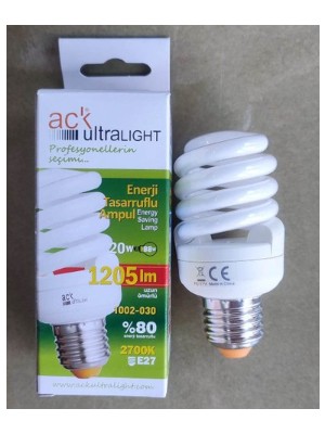 Ack Tasarruflu Ampül 20W 1205LM 2700K Günışığı 1002-030 E27 8'li