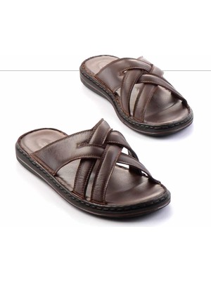 Bambi Kahve Hakiki Deri Erkek Terlik E04804012303