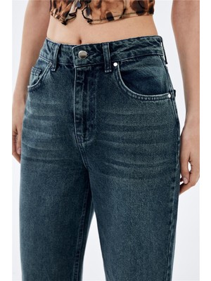 Koyu Mavi Wide Leg Jean Pantolon