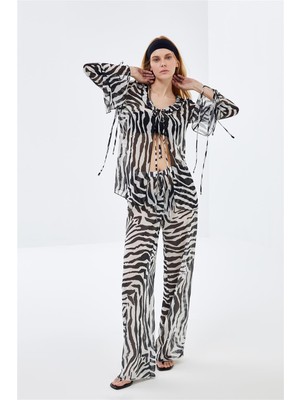 Zebra Desenli  Şifon Plaj Pantolonu