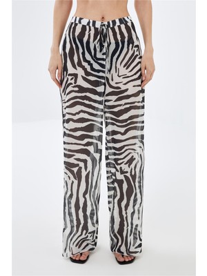 Zebra Desenli  Şifon Plaj Pantolonu