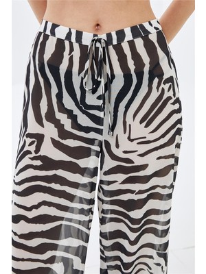 Zebra Desenli  Şifon Plaj Pantolonu