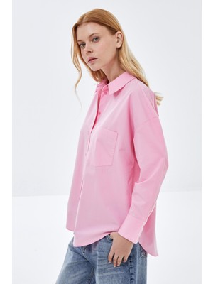 Pembe Oversize Poplin Gömlek