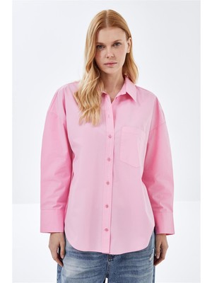 Pembe Oversize Poplin Gömlek