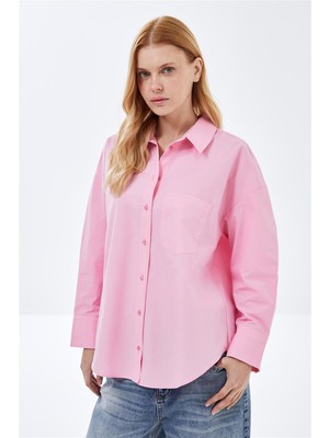 Pembe Oversize Poplin Gömlek