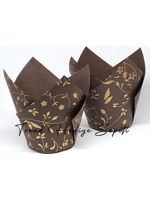 Trend Hediye Sepeti Cupcake Muffin Kek Kalıbı Kahverengi Altın Yaldızlı Tulip 100'lü
