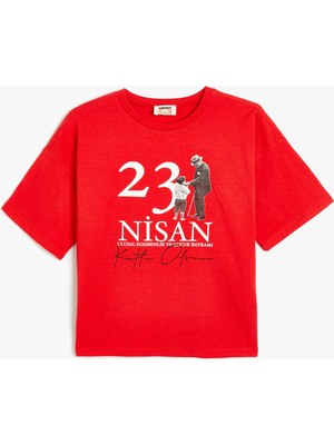 Koton 23 Nisan Baskılı Tişört Bisiklet Yaka Kısa Kollu Pamuklu