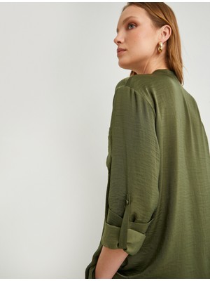 Koton Hakim Yaka Gömlek Uzun Katlamalı Kol Cepli Düğmeli Regular Fit