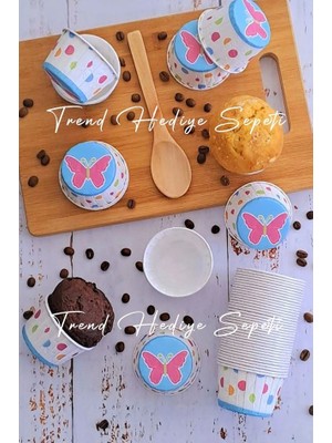 Trend Hediye Sepeti 50'li Beyaz Kelebek Desenli Renkli Muffin Kek Kalıbı , Cupcake Kalıbı , Airfryer Uyumlu
