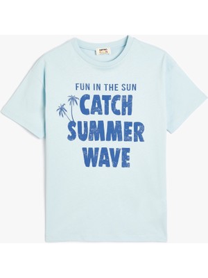 Koton Tişört Slogan Baskılı Kısa Kollu Bisiklet Yaka Pamuklu