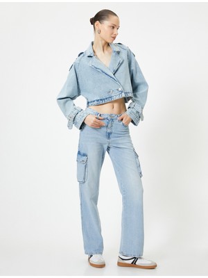 Koton Kargo Kot Pantolon Yüksek Bel Düz Paça Cepli Nora Longer Straight Jeans