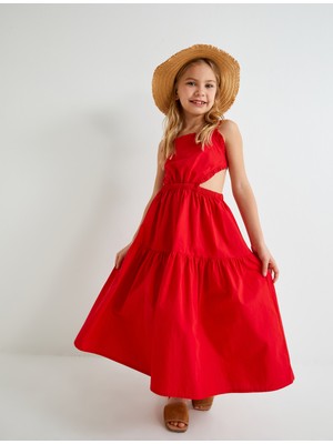 Koton Askılı Elbise Pencere Detaylı Fırfırlı Pamuklu