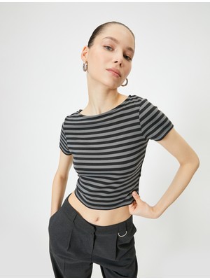 Koton Crop Tişört Kısa Kollu Kayık Yaka Likralı