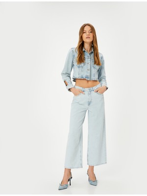 Koton Kısa Geniş Paça Kot Pantolon Standart Bel Cepli Bianca Crop Wide Leg Jeans