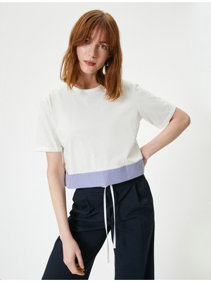 Koton Kısa Kollu Tişört Bel Detaylı Bisiklet Yaka