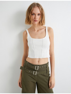 Koton Crop Atlet Nervürlü U Yaka Askılı Pamuklu