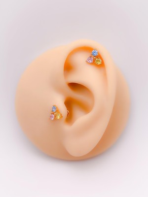 Trinos Cerrahi Çelik Piercing Mix Zirkon Taşlı Kıkırdak Helix Tragus PIERCING(1ADET)