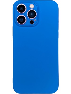 Bumudur Aksesuar iPhone 14 Pro Max Içi Süet Tasarımı Mavi Silikon Kılıf