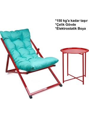 Hundemir Minderli Katlanır Şezlong Set Bahçe, Balkon, Teras ve Plaj İçin 1 Şezlong 1 Sehpa