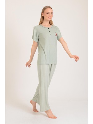 Pınkmark Kadın Mınt Nakış Detaylı Pijama Takımı PMTK25632