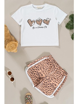 For You Kids Leopar Baskılı Tshirt Şort Alt Üst Takım