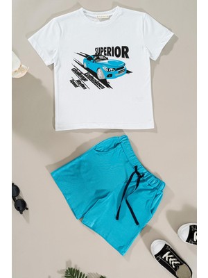For You Kids Araba Baskılı Mavi Alt Üst Takım