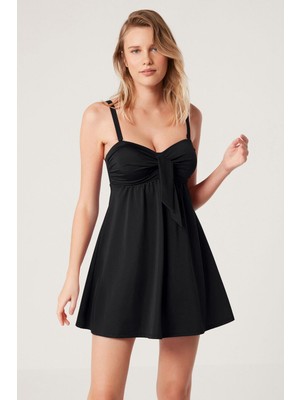 Kom Fraci Parlak Kumaş Düz Toparlayıcı Elbise Mayo