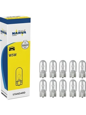 Narva T10 W5W Dipsiz Park Plaka Torpido Tavan Bagaj Aydınlatma Ampülü 10'lu