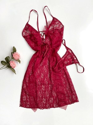 Gece İncisi Kurdela Yaka Tül Gecelik