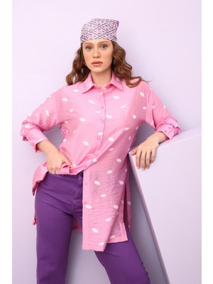 Allday 23DS51186AL0 Kadın Oversize Yırtmaçlı Desenli Gömlek Tunik