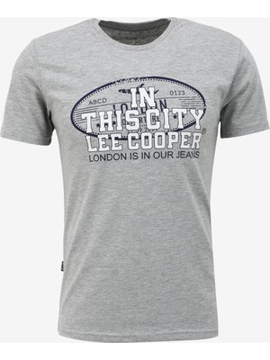 Lee Cooper Bernt Erkek %100 Pamuk O Yaka T-Shirt Gri Melanj