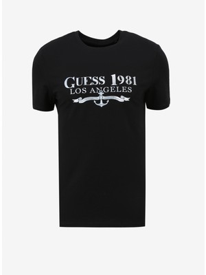 Guess Bisiklet Yaka Düz Siyah Erkek T-Shirt M4GI27J1314JBLK_SS Cn Guess 1981 Tr