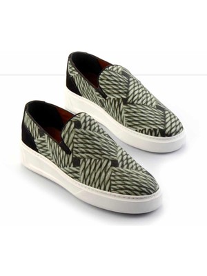 Yeşil Kumaş Hakiki Deri Erkek Casual Ayakkabı E01378002204