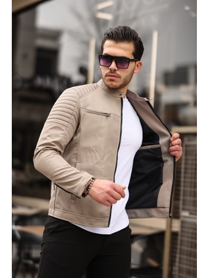 Mero Life Erkek Krem Su ve Rüzgar Geçirmez Slim Fit Astarlı Mevsimlik Mont