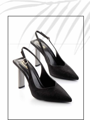 Bambi Siyah Parlak Saten   Kadın Abiye Ayakkabı K01209222238