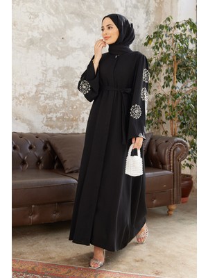Vavinor Liva Kolları Taşlı Abaya - Siyah