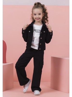 Dmb Siyah Yandan Cepli Gabardin Pantolon Kız Çocuk 4-5 Yaş Günlük Kullanım İçin Rahat Model
